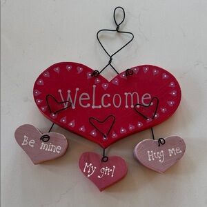 Valentine's Red Heart Welcome Sign with Pink Accents ✨ New